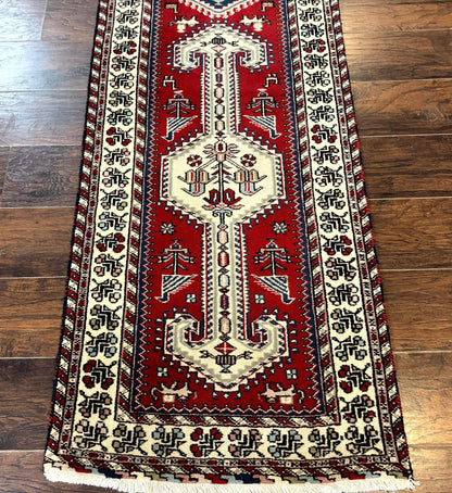Indo Persian Runner Rug Vintage Handmade Wool Geometric Tribal Design