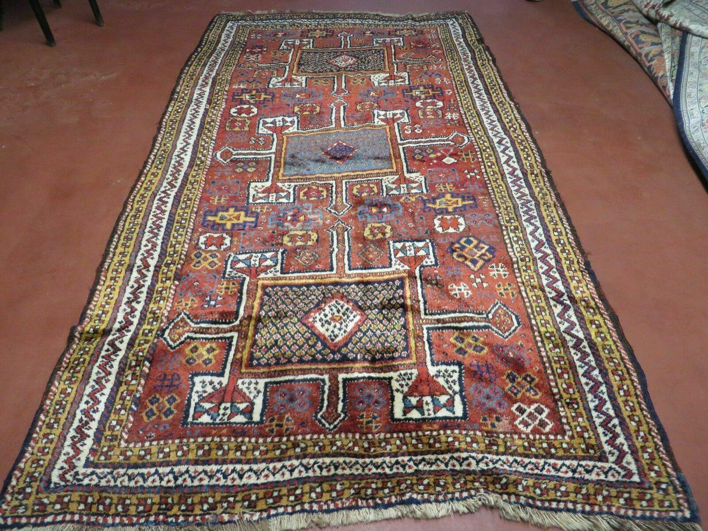 Antique Moroccan Hand Knotted Runner Rug Three Foot Seven Inch By Eight Foot Nine Inch Red Tribal Geometric