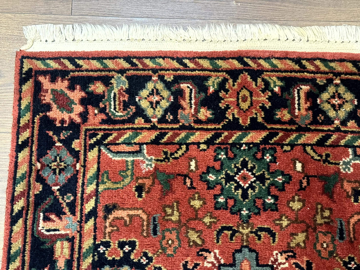 Indo Persian Heriz Runner Rug 2x12 Hand Knotted Wool Hallway Rug Red And Black