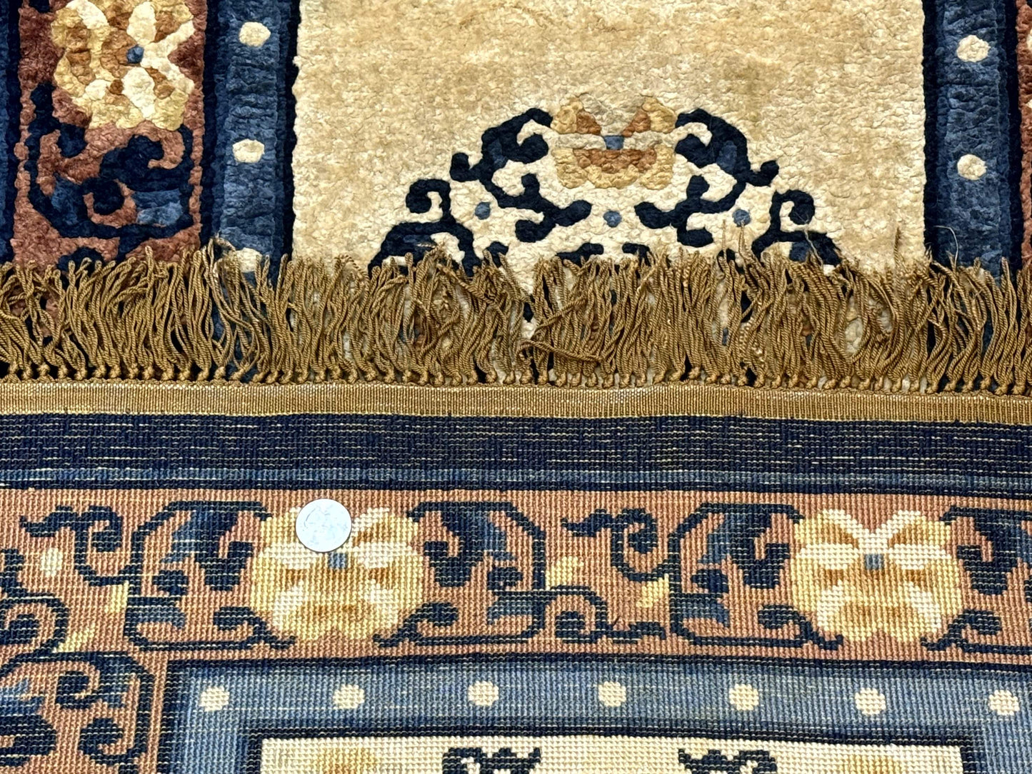 Silk Chinese Rug 2x4 Hand Knotted Peking Carpet In Golden Beige And Blue