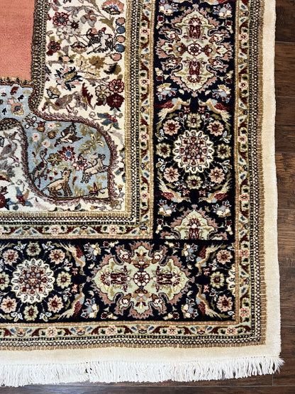 Persian Tabriz Rug Hand Knotted Wool Vintage Carpet 10x13 With Birds And Animal Motifs