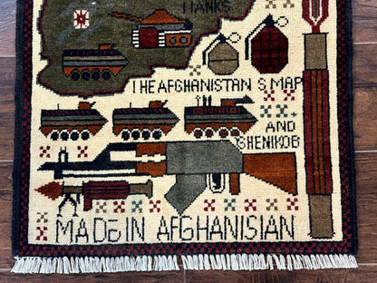 Afghan War Rug Tanks And Helicopters Hand Knotted Wool Area Rug Modern Decor