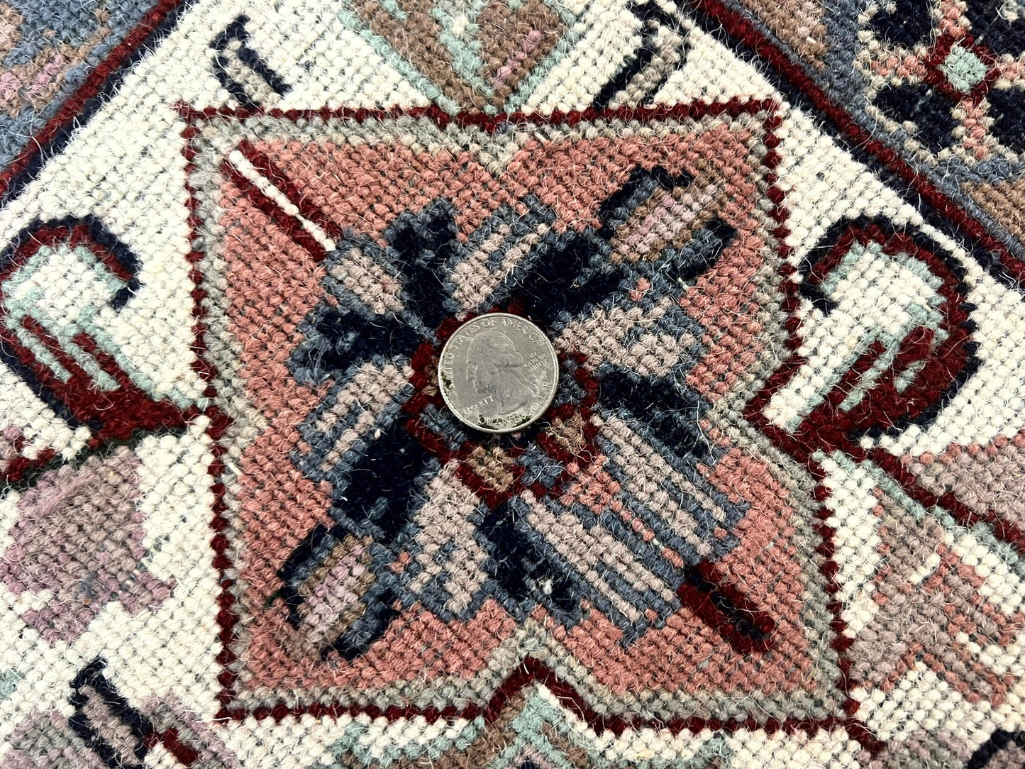 Indo Persian Rug 8x10 Handmade Vintage Wool Floral Allover Pattern Navy Ivory