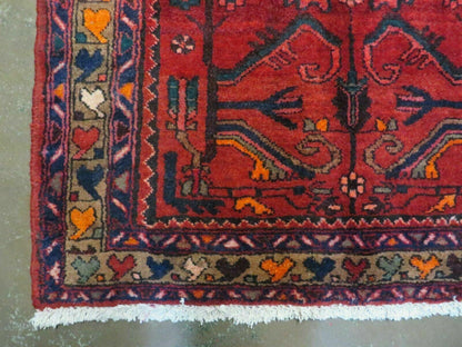 Antique Persian Hamadan Runner Handmade Wool Rug Red And Navy