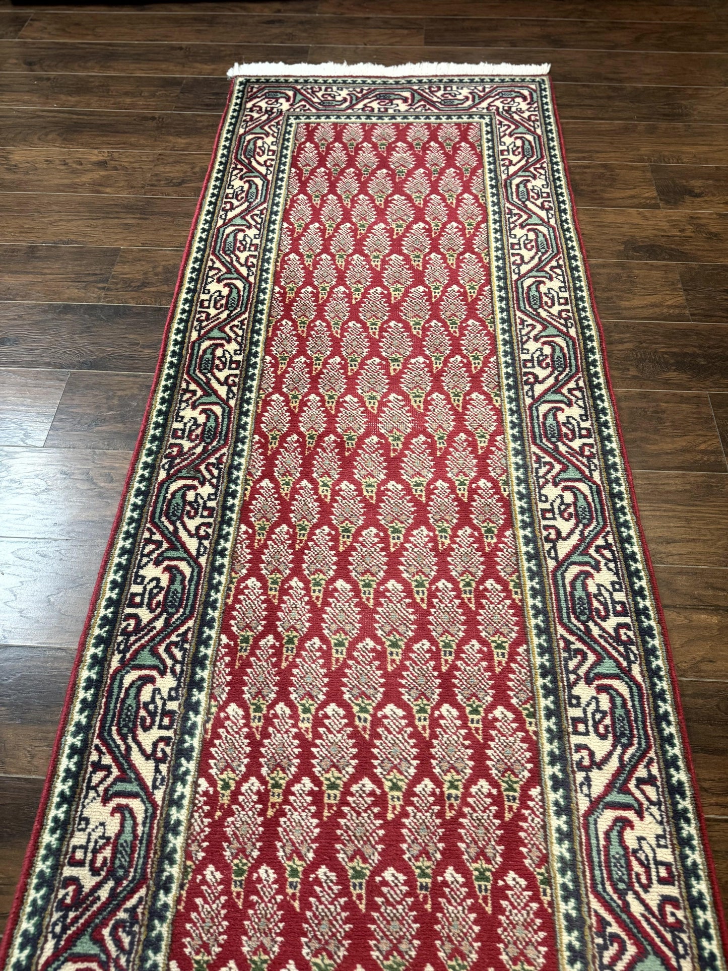 Persian Tabriz Runner Rug 3x16 Wool Hallway Red Cream Paisley Boteh Design