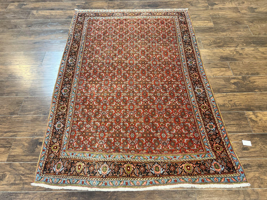 Antique Persian Bidjar Rug 5x7 Hand Knotted Wool Carpet With Herati Pattern