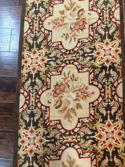 Needlepoint Runner Rug European French Design Handmade Wool Vintage