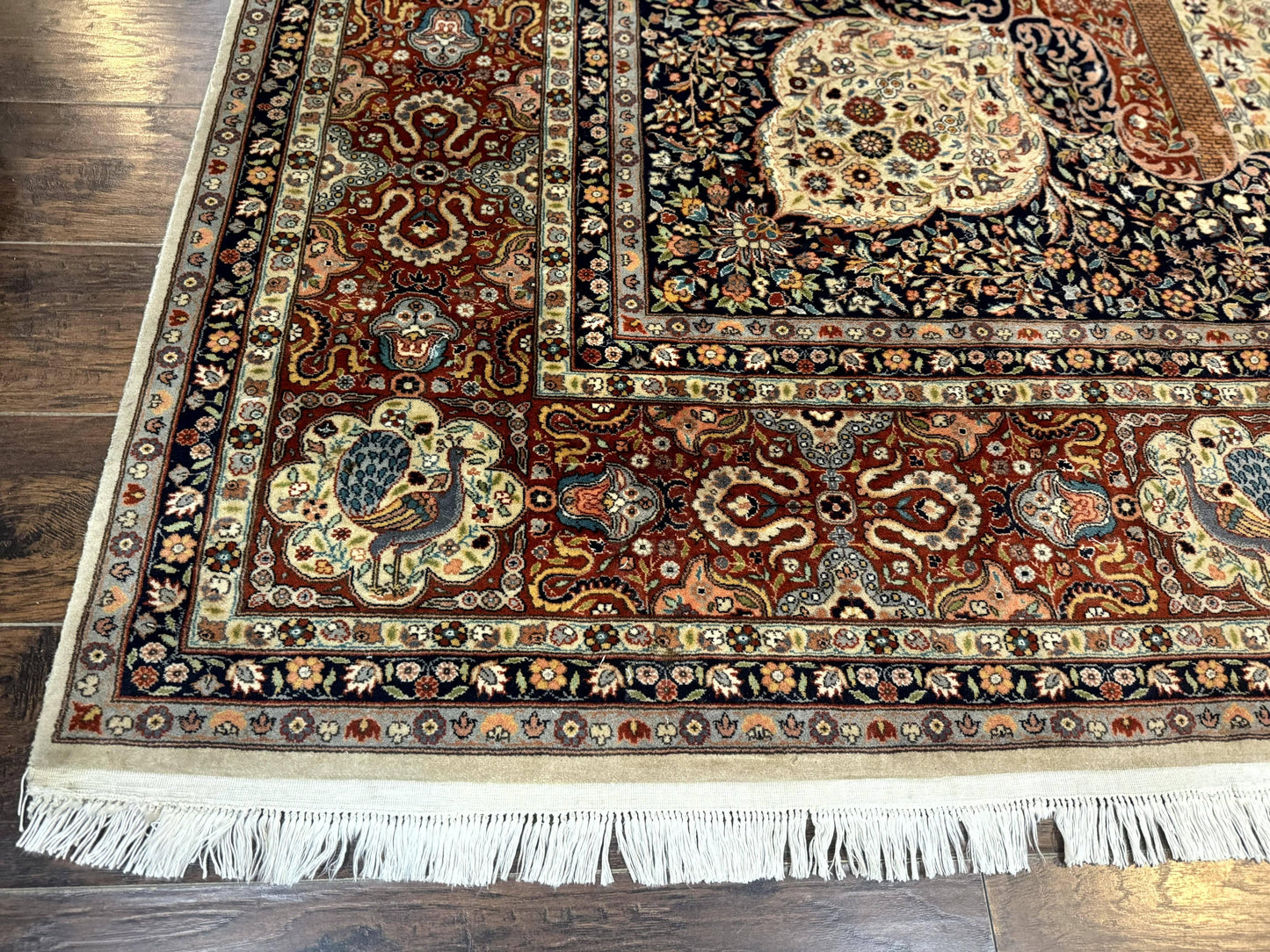 Handmade Persian Rug 9x12 Vintage Wool Floral Peacocks Very Fine 260 KPSI