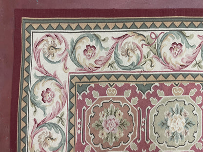 Square Aubusson Rug 9x9 Hand Knotted Wool Needlepoint Panel Design European