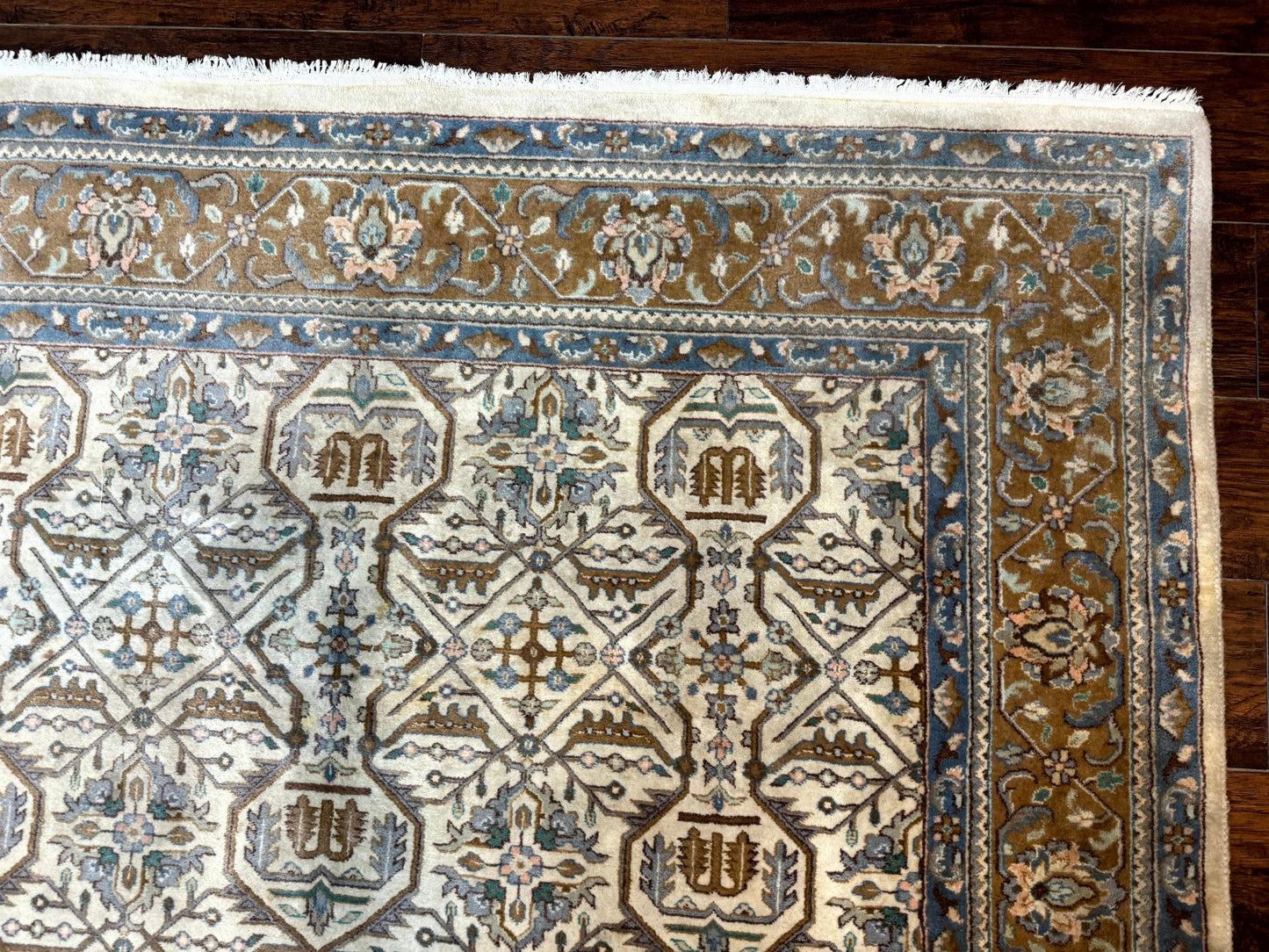 Indo Persian Rug 6x9 Beige Vintage Hand Knotted Wool Oriental Carpet