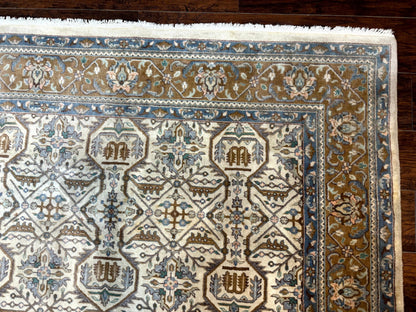 Indo Persian Rug 6x9 Beige Vintage Hand Knotted Wool Oriental Carpet