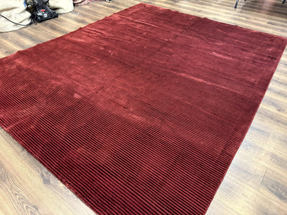 Handmade Tibetan Rug 8x10 Wool Stripe Red Thick Pile Carpet
