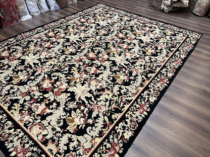 Wool Needlepoint Rug 9x12 William Morris Vintage Handwoven Floral Area Rug