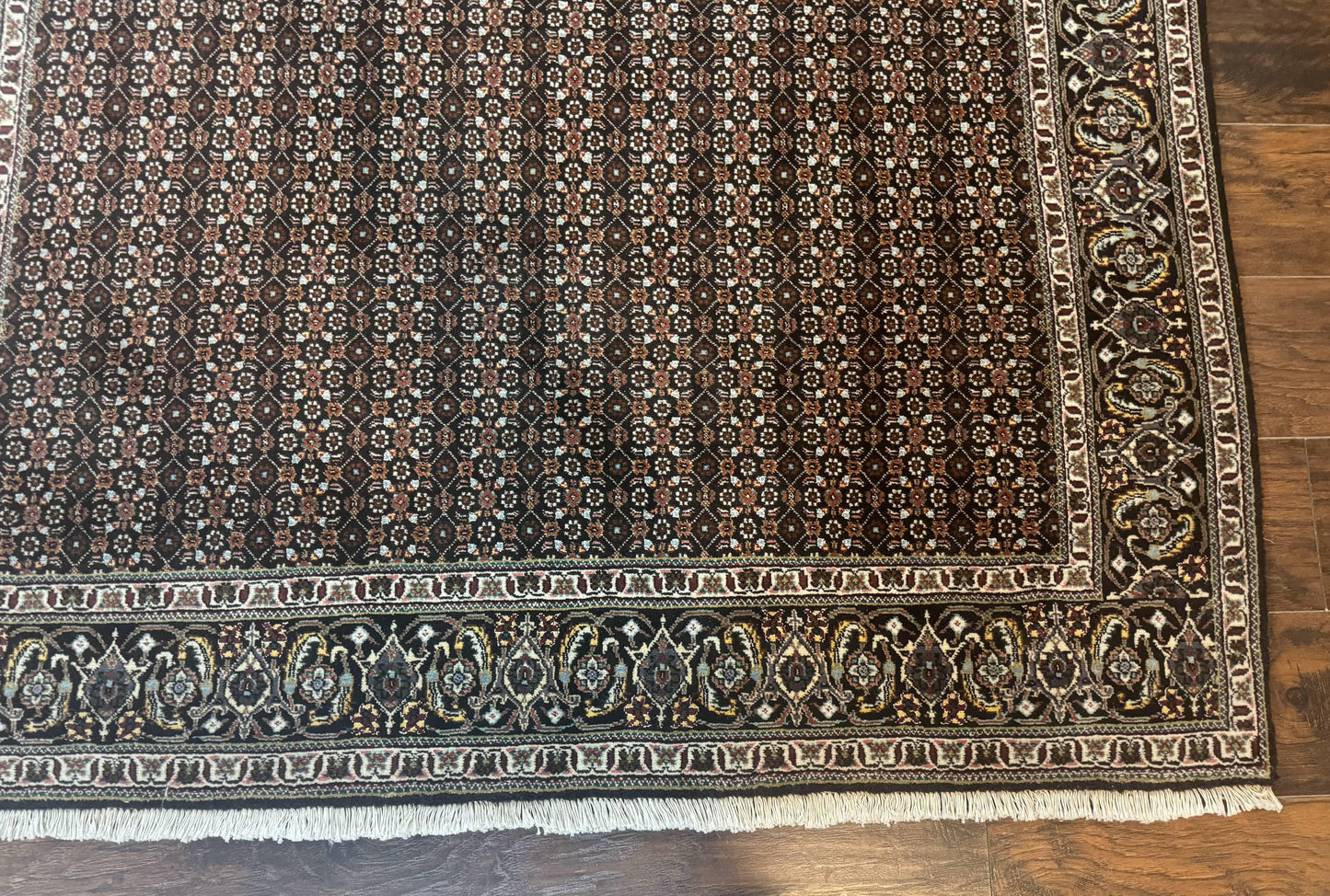 Persian Tabriz Rug 5x7 Black Allover Pattern Handknotted Wool