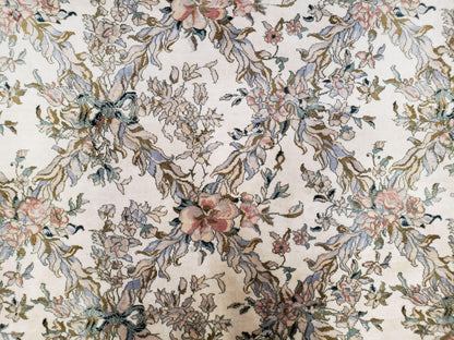 Pak Persian Floral Rug Hand Knotted Wool 11 x 12.6 Ivory Vintage