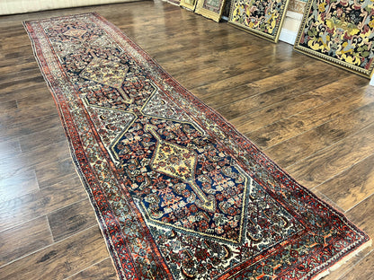 Persian Runner Rug Antique Hand Knotted Wool Geometric Medallions Hallway Decor