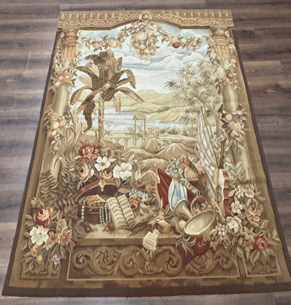 Aubusson Tapestry Wool French Handmade Vintage Wall Hanging 5x7