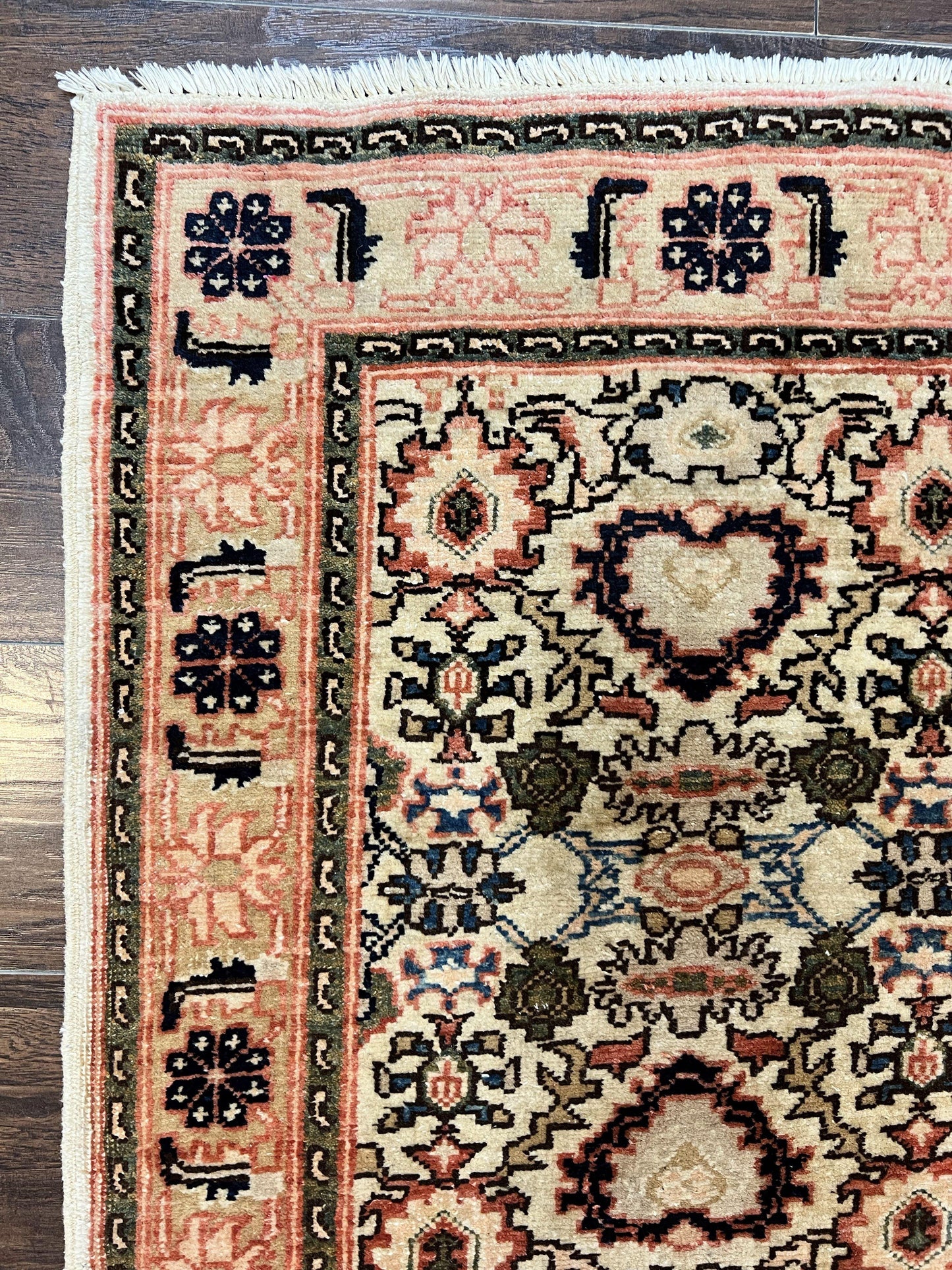 Romanian Wool Runner Rug Hand Knotted 2.6x12.9 Ft Floral Allover Vintage Tan Hallway