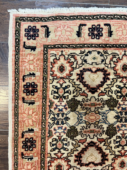Romanian Wool Runner Rug Hand Knotted 2.6x12.9 Ft Floral Allover Vintage Tan Hallway