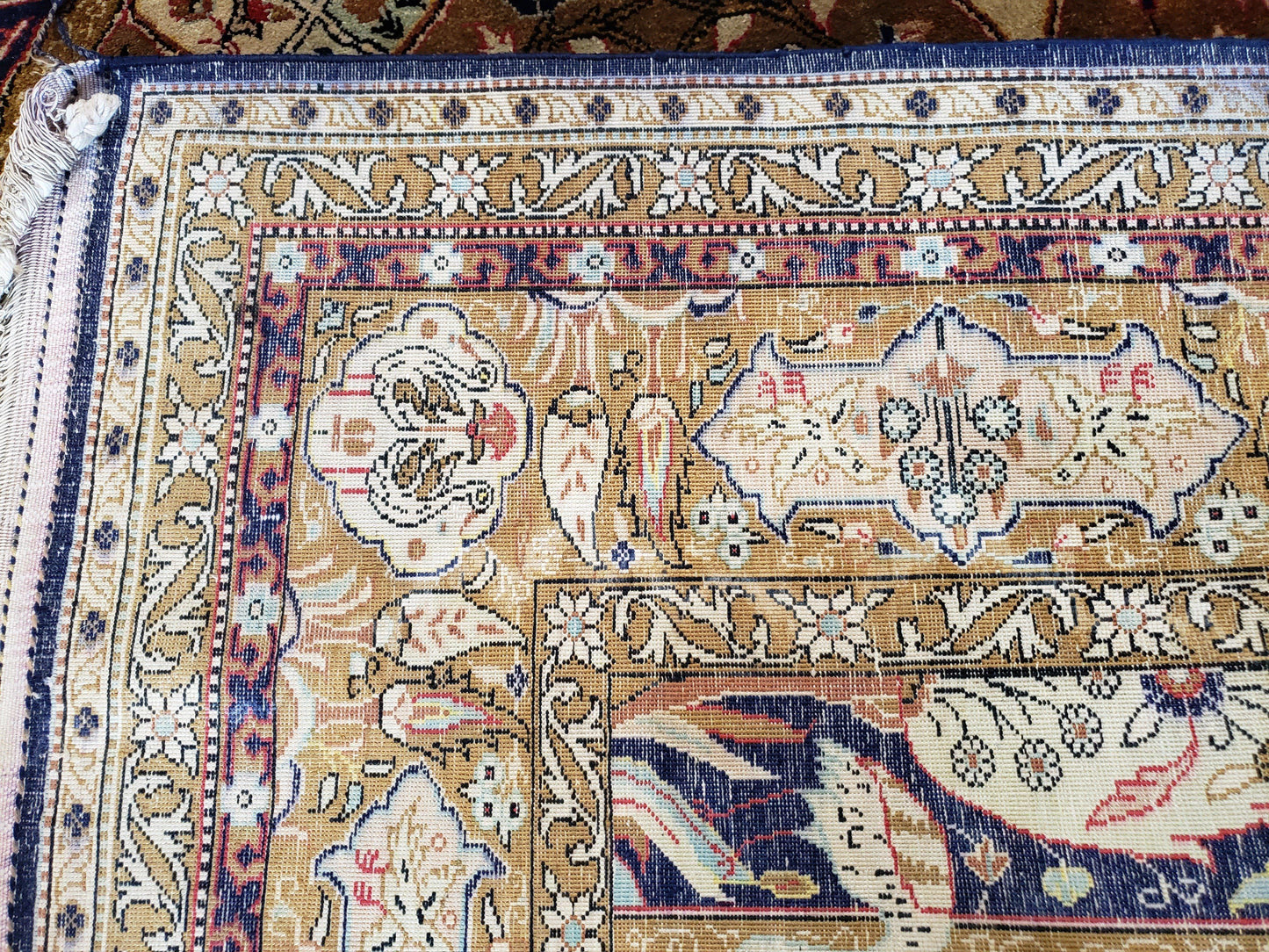 Persian Qum Silk Prayer Rug Hand Knotted 3ft 6in by 5ft Semi Antique