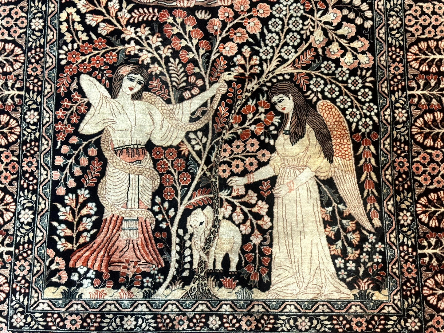 Sino Persian Pictorial Rug Garden Of Eden Adam And Eve Tree Of Life Design Silk Hand Knotted 580 KPSI Masterpiece 2.7x4