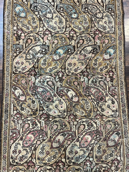 Antique Persian Malayer Runner Rug 3x16 Hand Knotted Wool Paisley Boteh Design