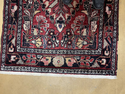 Antique Handmade Wool Rug Runner 3 Ft 4 In By 9 Ft Floral Organic Dyes Red