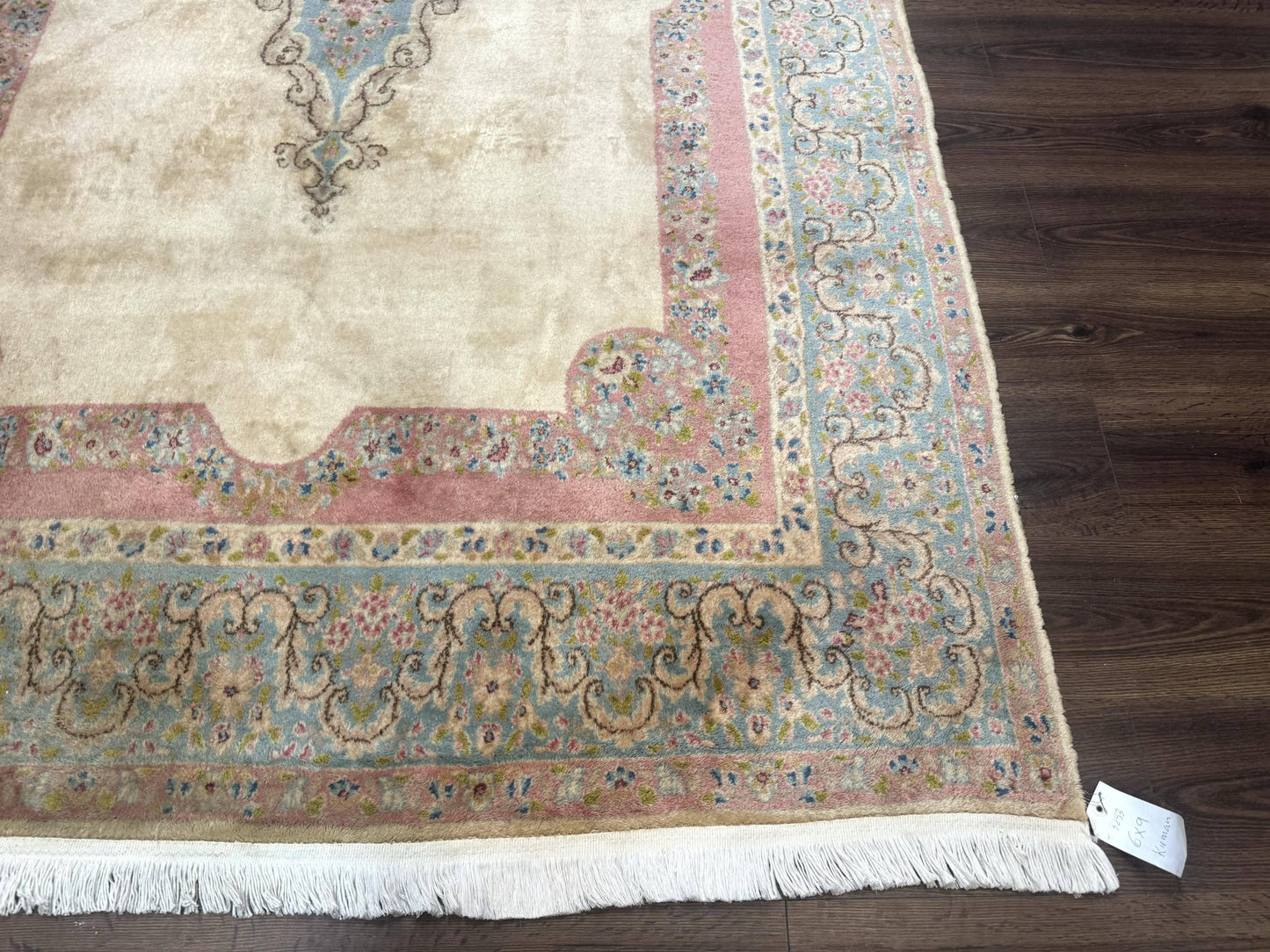 Persian Kerman Rug 6x9 Pastel Colors Semi Open Field Medallion Wool Hand Knotted