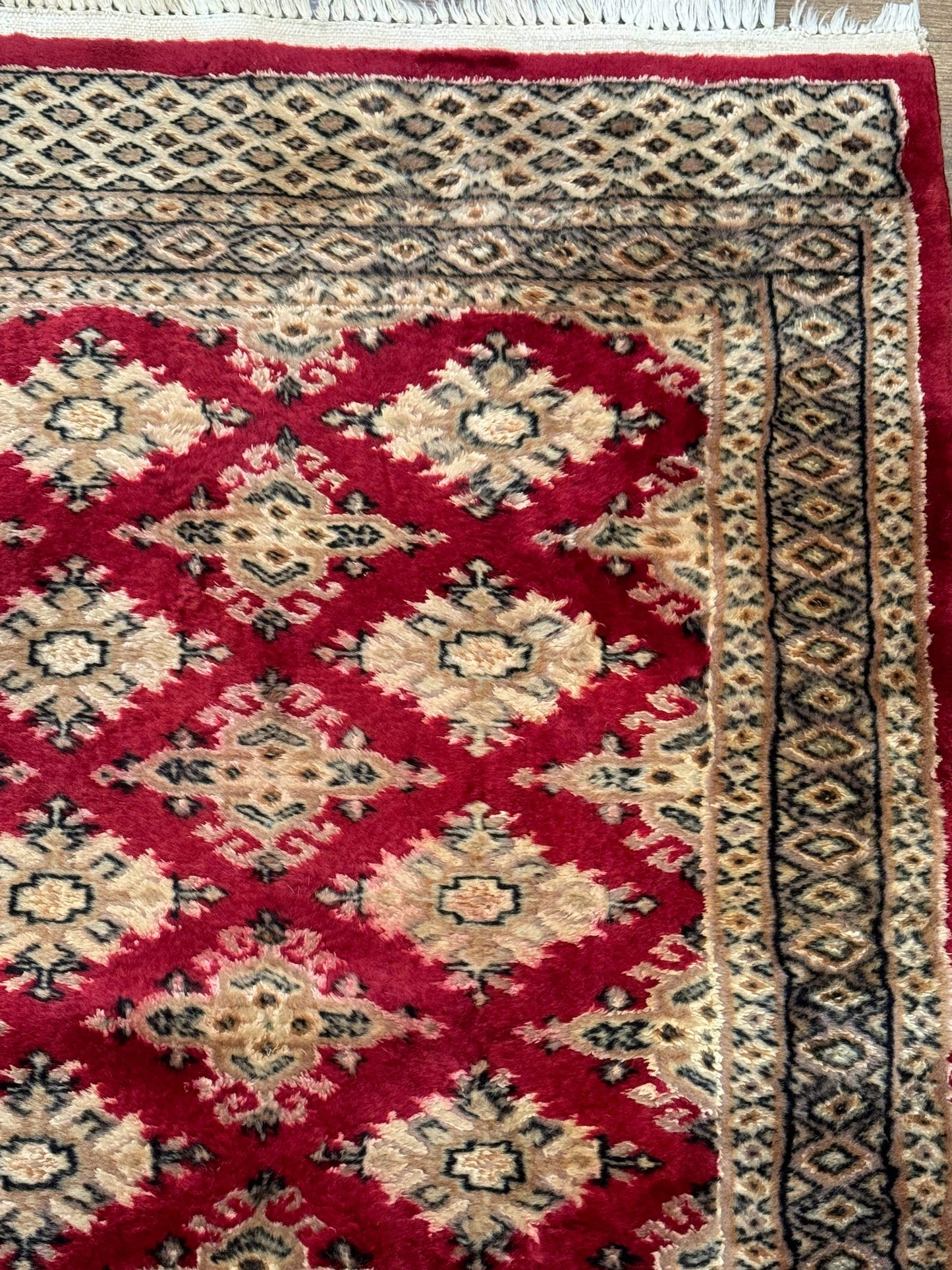 Pakistani Runner Rug 2.8x7.6 Red Turkoman Bokhara Runner Vintage Hand Knotted Wool