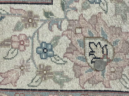 Indo Persian Rug 9x12 Wool Handmade Floral Allover Navy Ivory Vintage Carpet