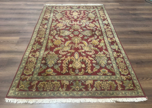 Indo Persian Mahal Rug 4x6 Floral Wool Hand Knotted Maroon