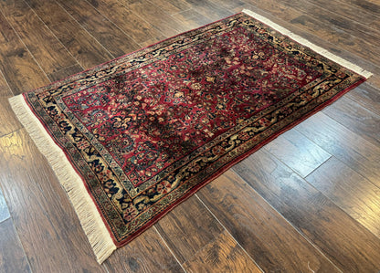 Persian Sarouk Rug 3x5 Antique Carpet With Medallion Field