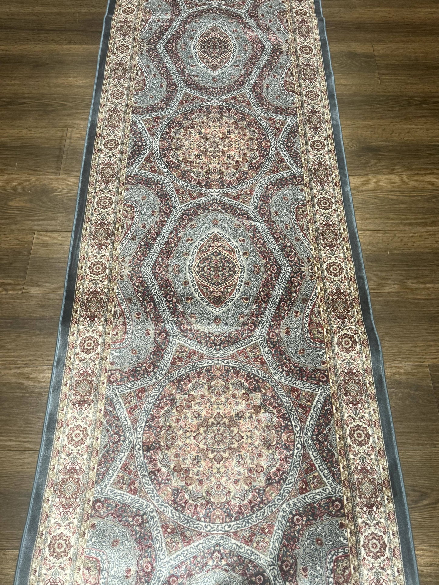 Turkish Silk Runner Rug 2.6 x 13 Blue Dome Design Bamboo Silk New