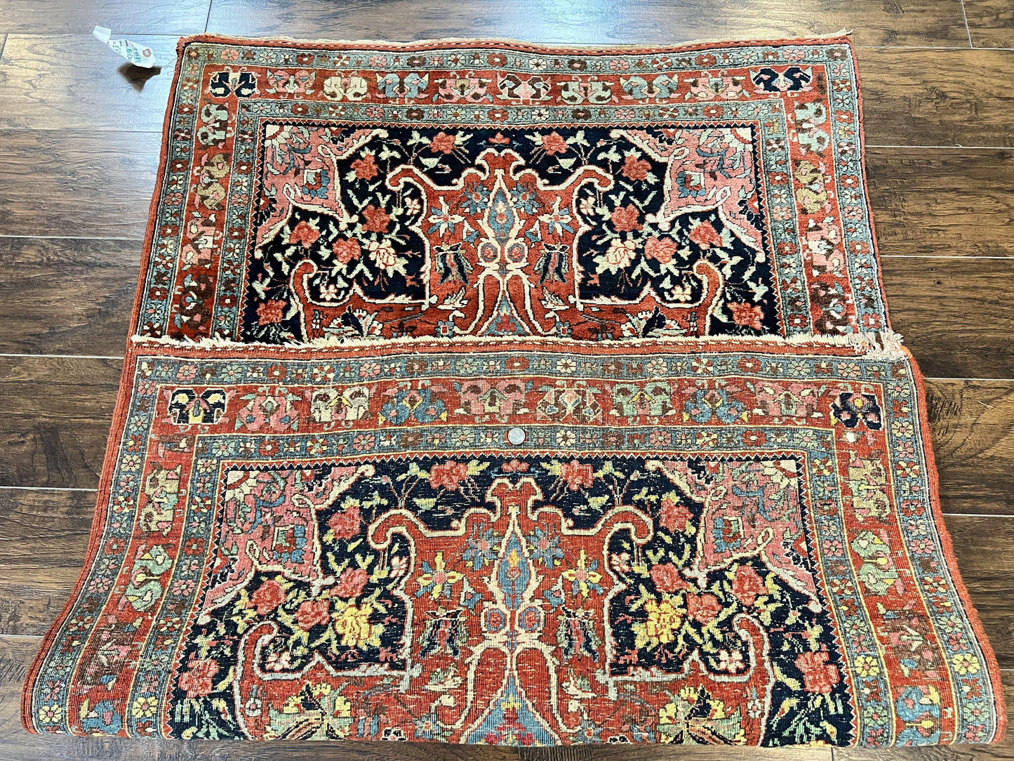 Persian Bidjar Rug 4x5 Hand Knotted Wool Carpet Red And Blue Antique