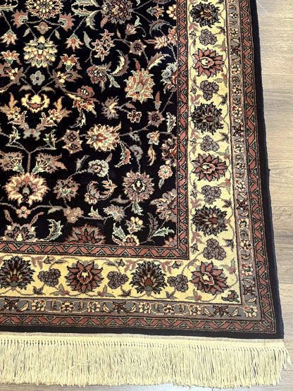 Sino Persian Rug 4x6 Navy Blue Cream Floral Oriental Carpet Handmade Wool