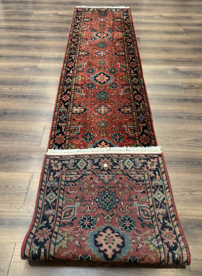 Indo Persian Heriz Runner Rug 2x12 Hand Knotted Wool Hallway Rug Red And Black