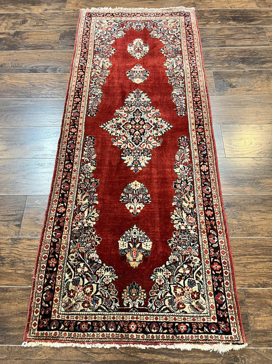 Persian Sarouk Runner Rug Handmade Wool Two Point Seven By Six Red Vintage Semi Antique