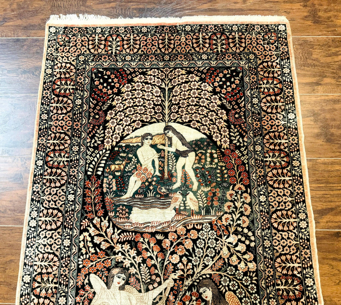 Sino Persian Pictorial Rug Garden Of Eden Adam And Eve Tree Of Life Design Silk Hand Knotted 580 KPSI Masterpiece 2.7x4