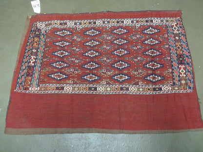 Antique Bokhara Turkoman Soumak Wool Rug 45x32 Handmade Yomud Chuval