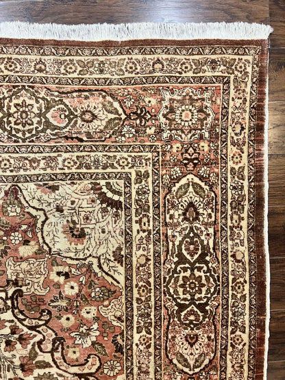 Antique Persian Tabriz Rug 10x12 Hand Knotted Wool Carpet Floral Medallion Beige and Light Red