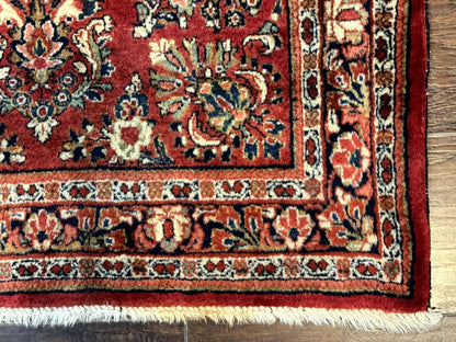 Red Persian Sarouk Rug 3x5.8 Antique Hand Knotted Wool Carpet 210 KPSI