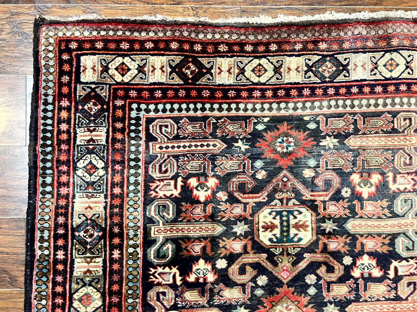 Persian Runner Rug 4.8x10 Antique Handmade Wool Kalegi Ardabil Tribal Navy Red