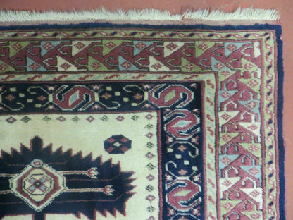 Vintage Turkish Geometric Wool Rug Handmade 1960s 41x51 Allover Pattern