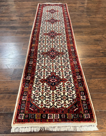 Indo Persian Bidjar Runner Rug Classic Wool Handmade Hallway Decor Ivory And Red Medallions