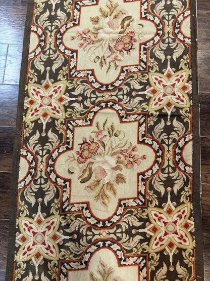 Needlepoint Runner Rug European French Design Handmade Wool Vintage