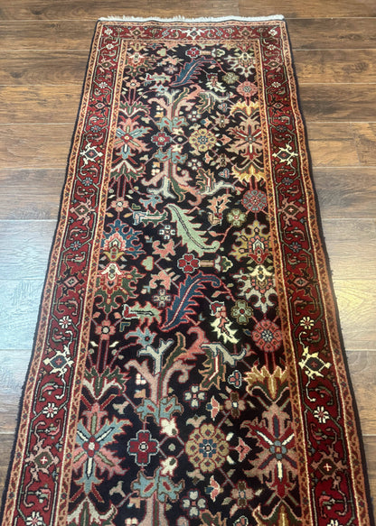 Indo Persian Runner Rug Wool 2.7 X 13 Navy Blue Red Floral Allover