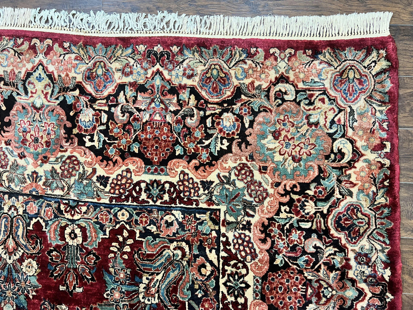 Persian Sarouk Rug 12x17 Hand Knotted Wool Antique Carpet Dark Red Floral Oriental Rug