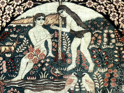 Sino Persian Pictorial Rug Garden Of Eden Adam And Eve Tree Of Life Design Silk Hand Knotted 580 KPSI Masterpiece 2.7x4