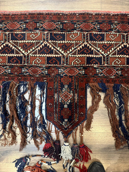 Antique Afghan Beshir Tent Header Rug Hand Knotted Wool Tribal Collectible