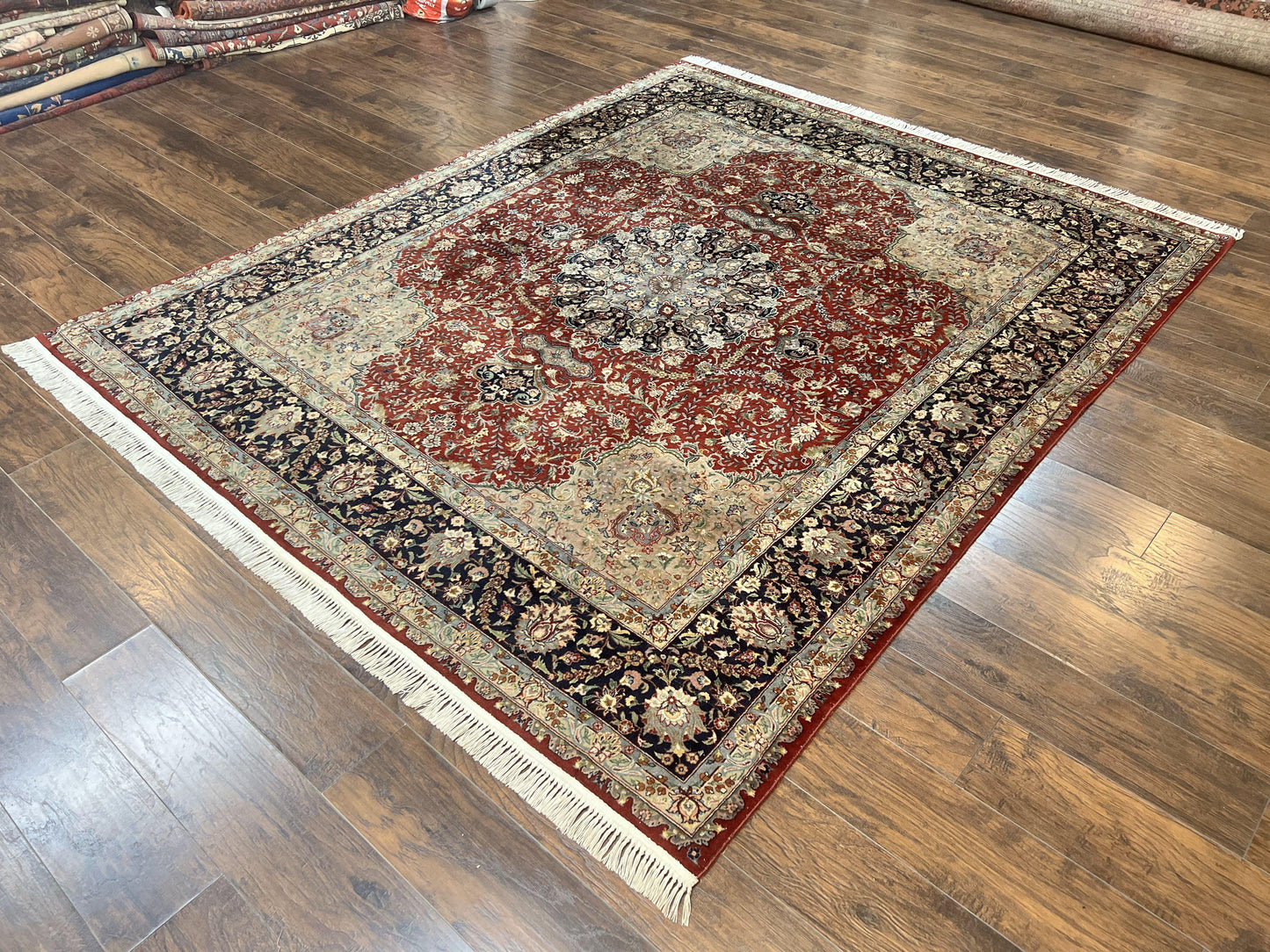 Persian Rug 8x10 Hand Knotted Wool Vintage Carpet Dome Medallion Floral Design